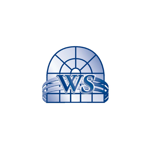 A ws logo with a window in the background