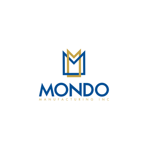 A blue and gold logo for mondo manufacturing inc