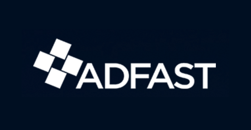 The adfast logo is on a dark blue background.