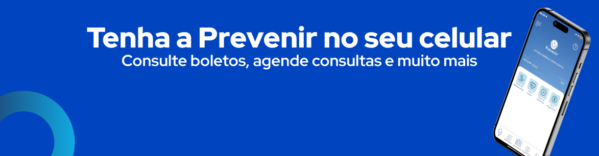 Banner azul com smartphone e texto: “Tenha a Previden no seu celular. Consulte boletos, agende consulta e muito mais.”