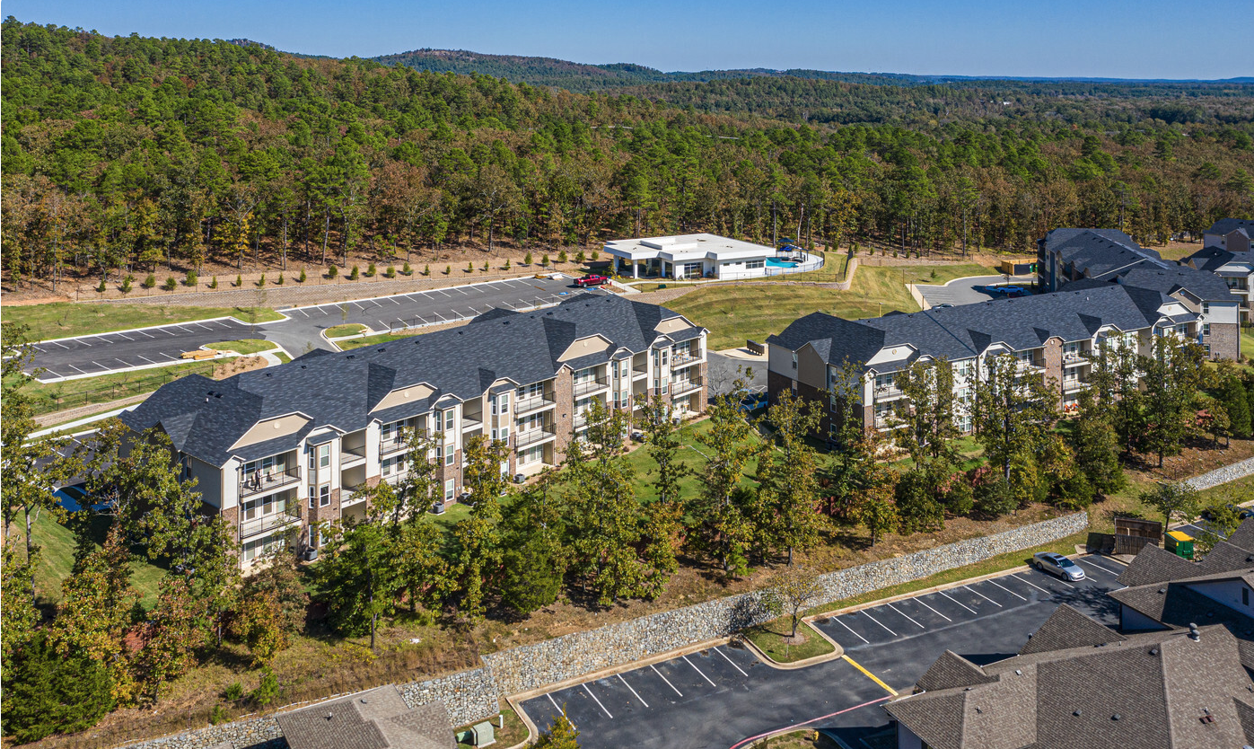 Exterior view aerial of apartments