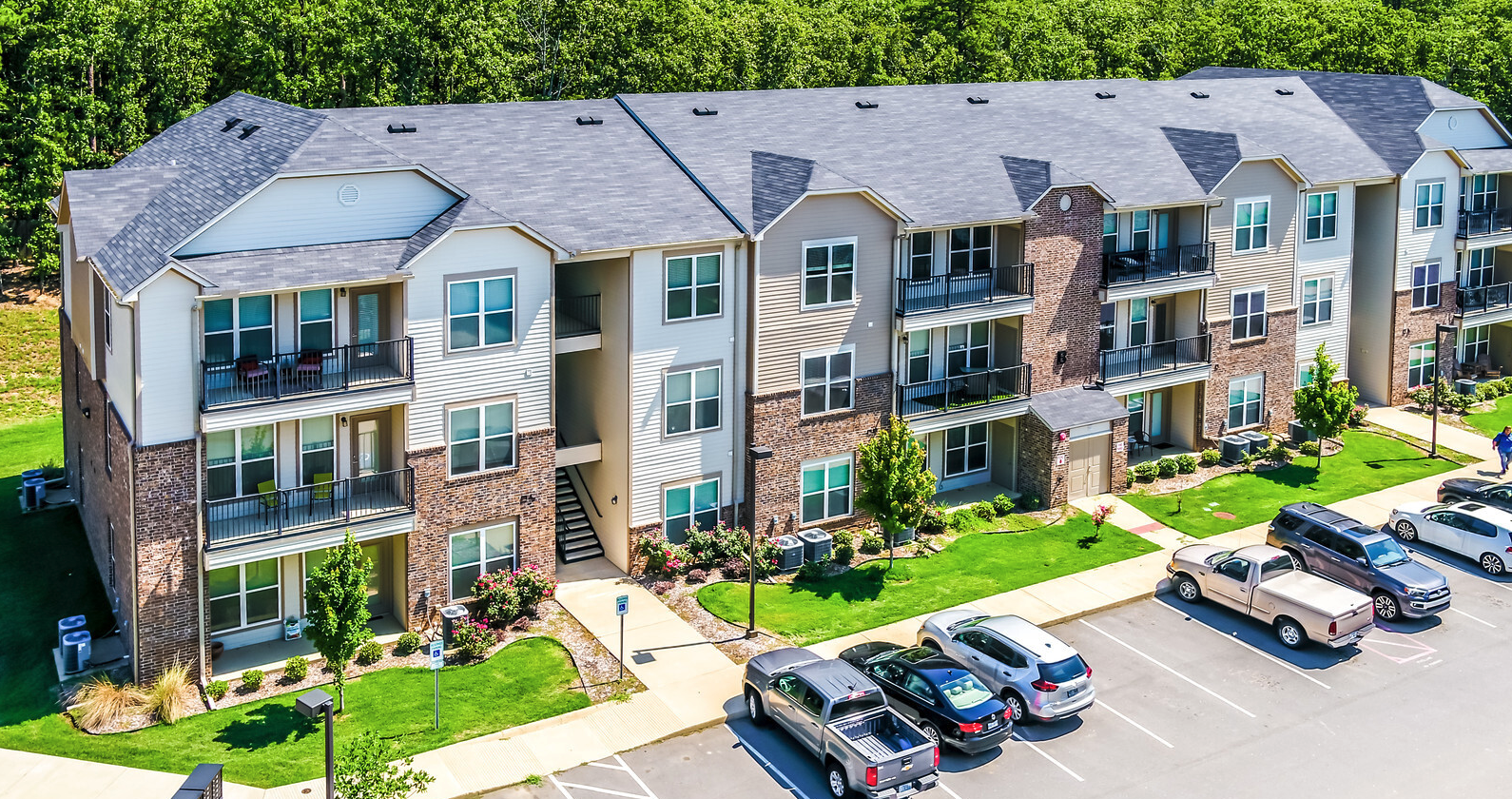 Exterior aerial view of apartments
