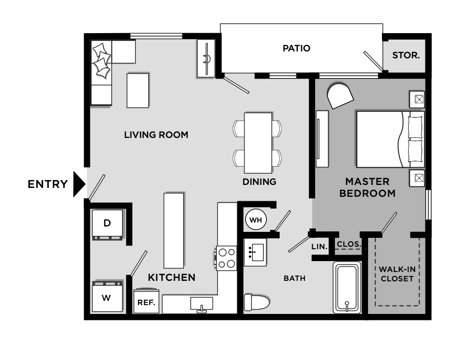 One bedroom one bathroom floor plan