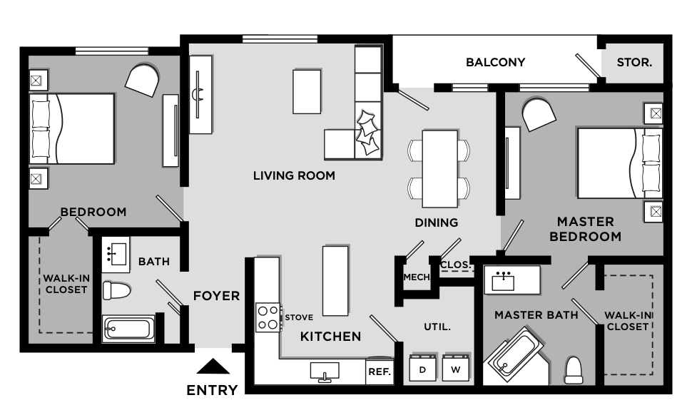 Two bedroom two bathroom floor plan