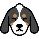 A cartoon drawing of a dog 's head with its eyes closed.