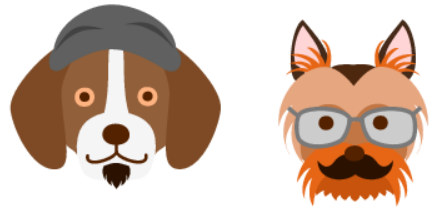 A dog wearing a hat and glasses next to a fox wearing glasses and a mustache. A dog wearing a hat and glasses next to a fox wearing glasses and a mustache.