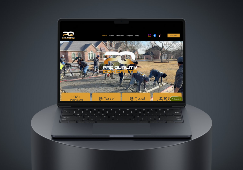 Laptop displaying a website for Arkansas Concrete companies