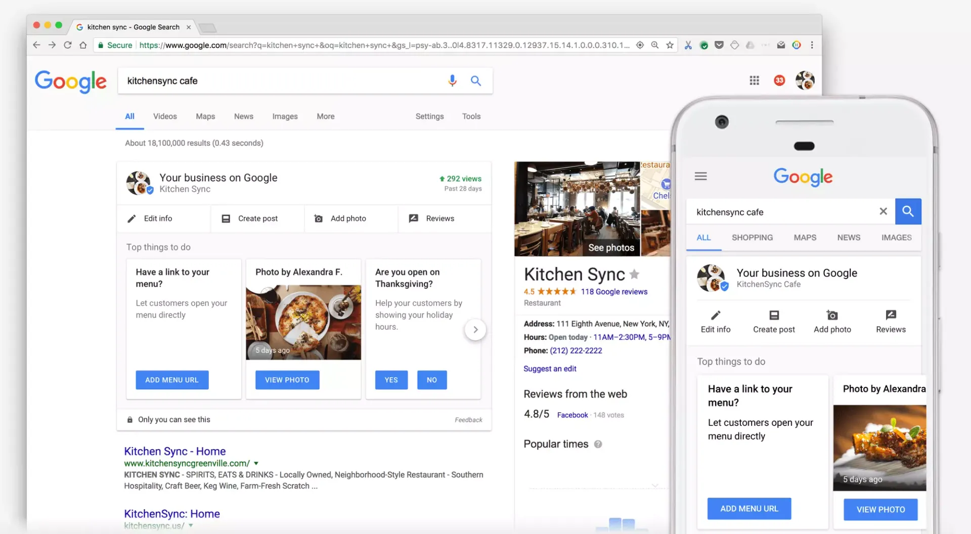 A computer and a cell phone are open to a google search page.