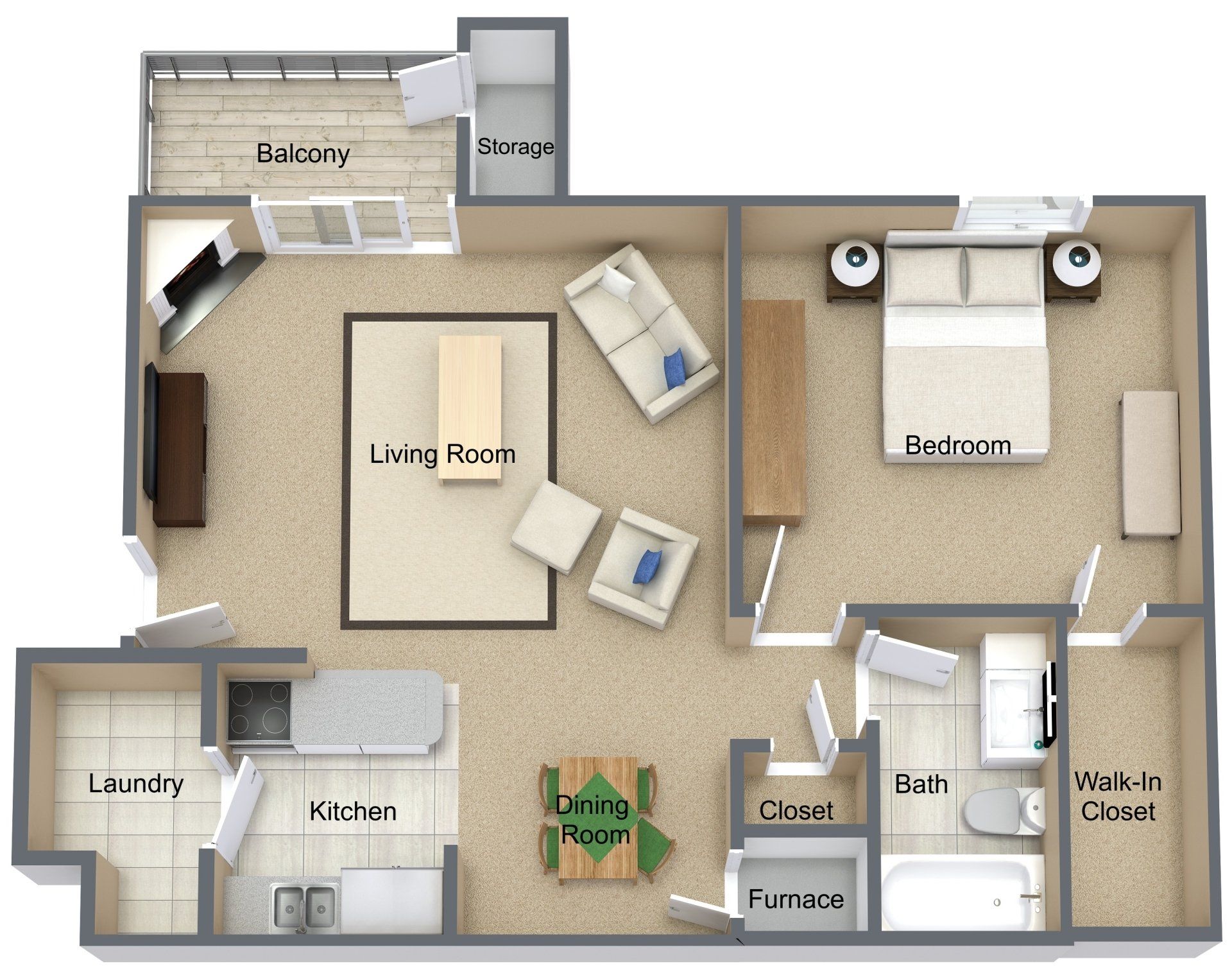 1 Bed 1 Bath Floor Plan