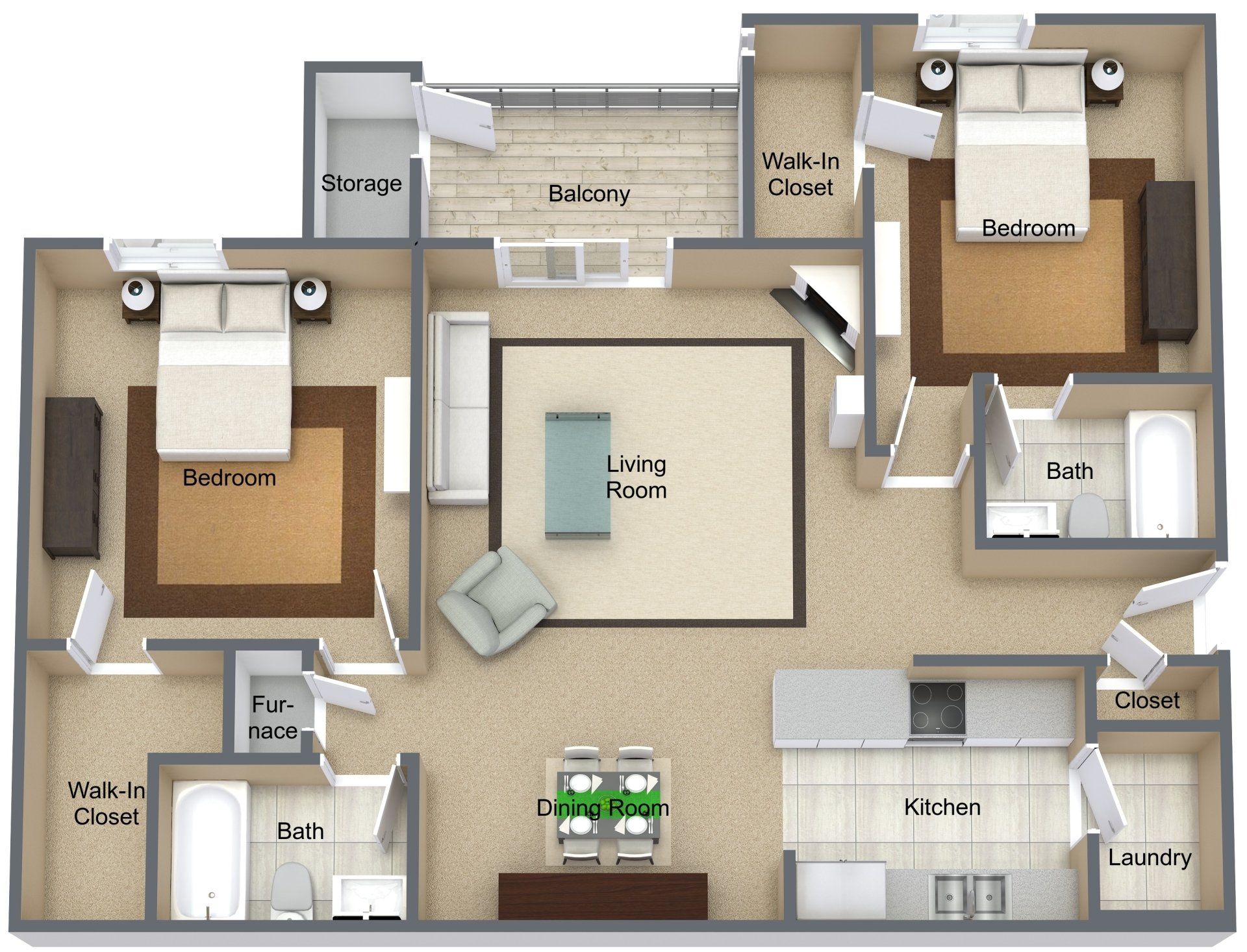 2 Bed 2 Bath Floor Plan