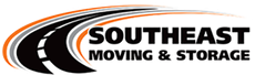 A logo for southeast moving and storage with a road in the background.