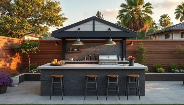 Gray bathroom vanity with white countertop, mirror, and light fixture. Shower stall on the left.
