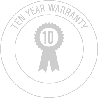 A ten year warranty seal with a ribbon around it.