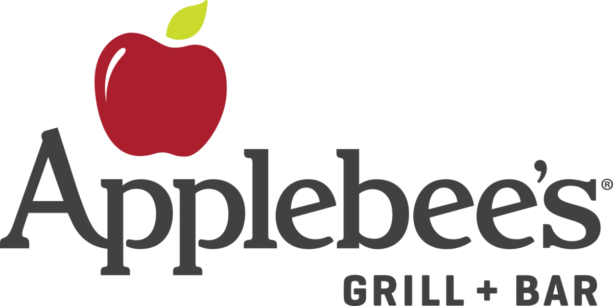 Applebee's logo: red apple with green stem, gray text "Applebee's GRILL + BAR".