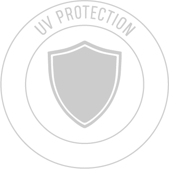 UV protection symbol: gray shield inside concentric circles, with 
