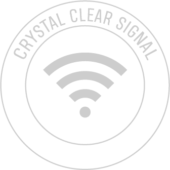 A crystal clear signal icon in a circle on a white background.