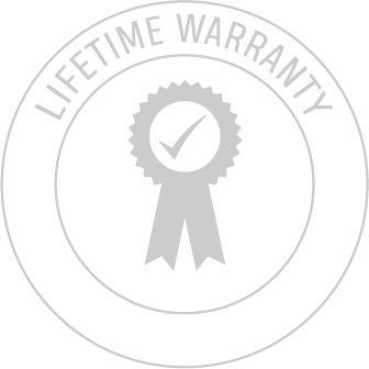 A lifetime warranty seal with a ribbon and a check mark.