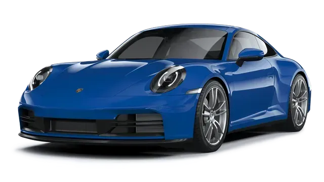 A blue porsche 911 is shown on a white background.