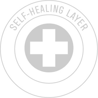 A self-healing layer logo with a cross in the center