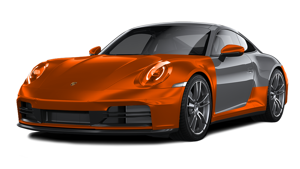 Orange and gray Porsche 911 sports car.