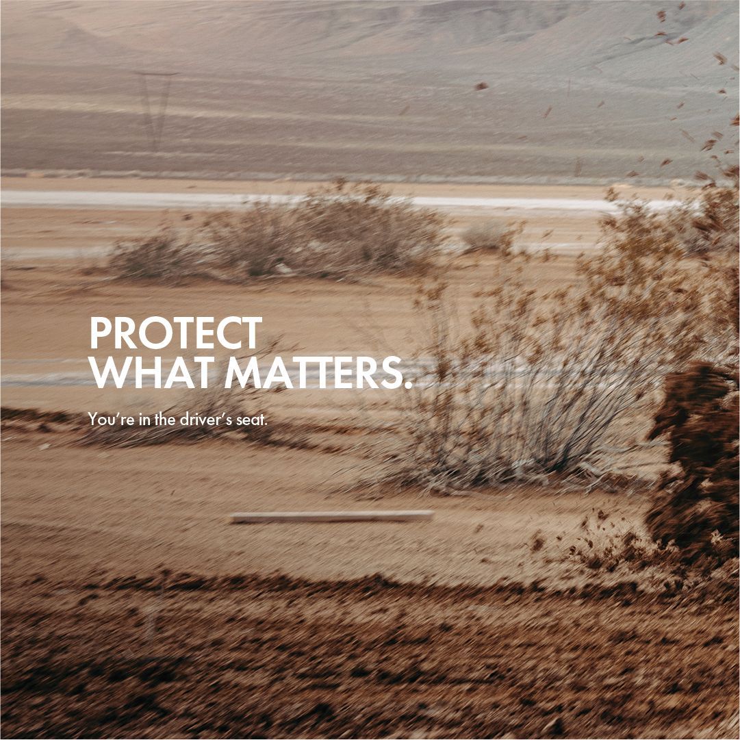 A picture of a desert landscape with a quote that says `` protect what matters ''.