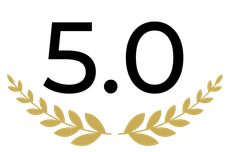 The number 5.0 is surrounded by a laurel wreath.