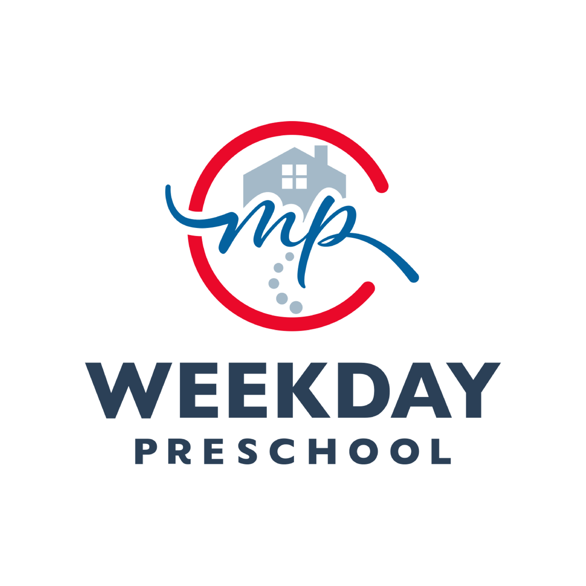 Logo for Weekday Preschool: Red circle around a house and 
