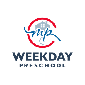 Logo for Weekday Preschool: Red circle around a house and 