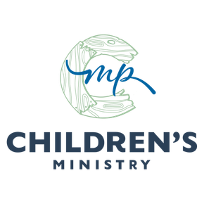 Logo for Children's Ministry with a wooden C shape, blue 
