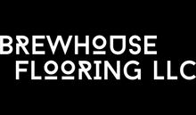 The logo for brewhouse flooring shows a man pushing a roll of flooring.