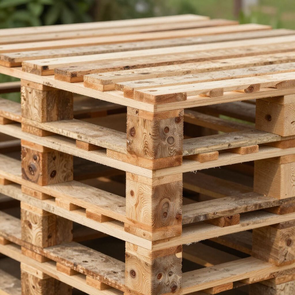 Im Freien gestapelte Holzpaletten.