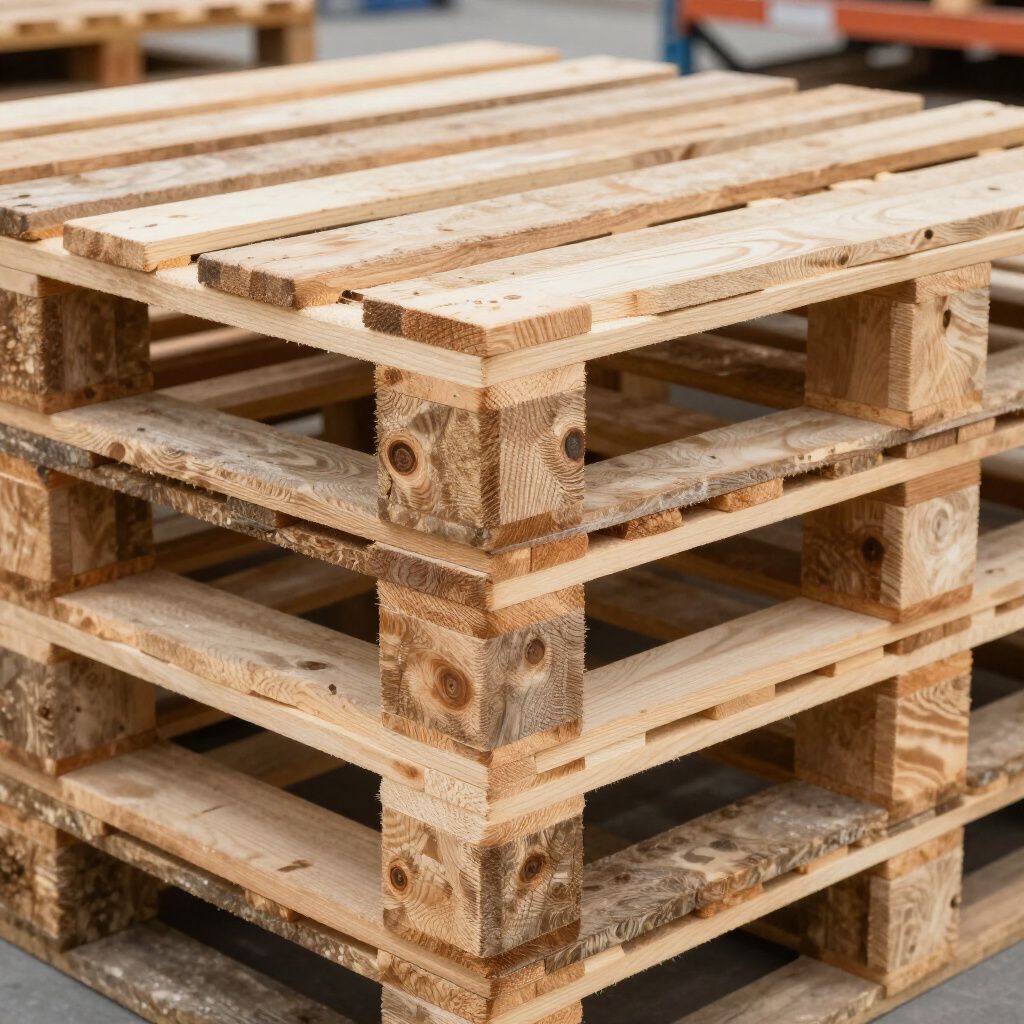 In einem Lagerhaus gestapelte Holzpaletten.