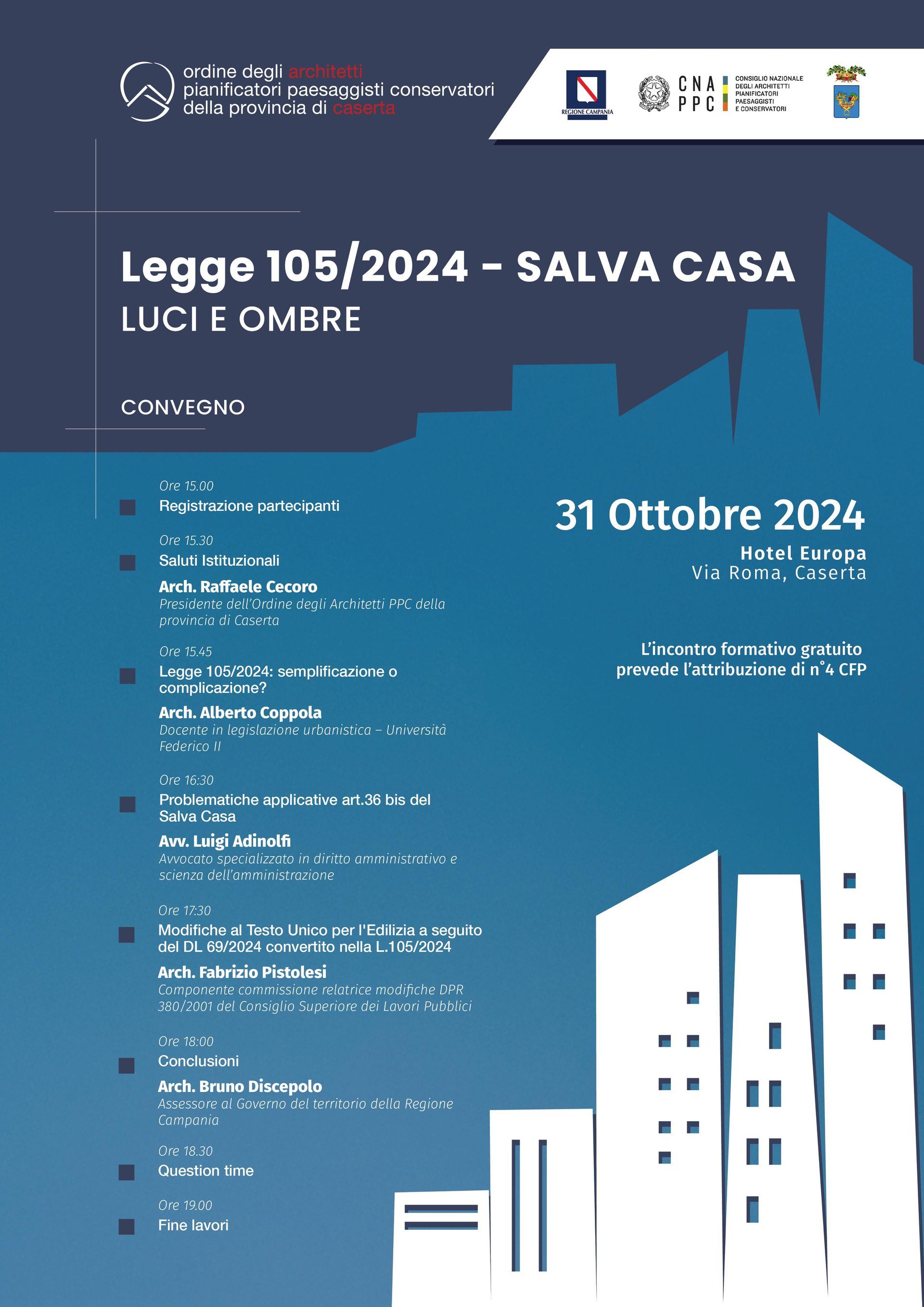 Il 31 ottobre 2024 presso l'Hotel Europa, sito in Caserta alla Via Roma, si terrà il convegno