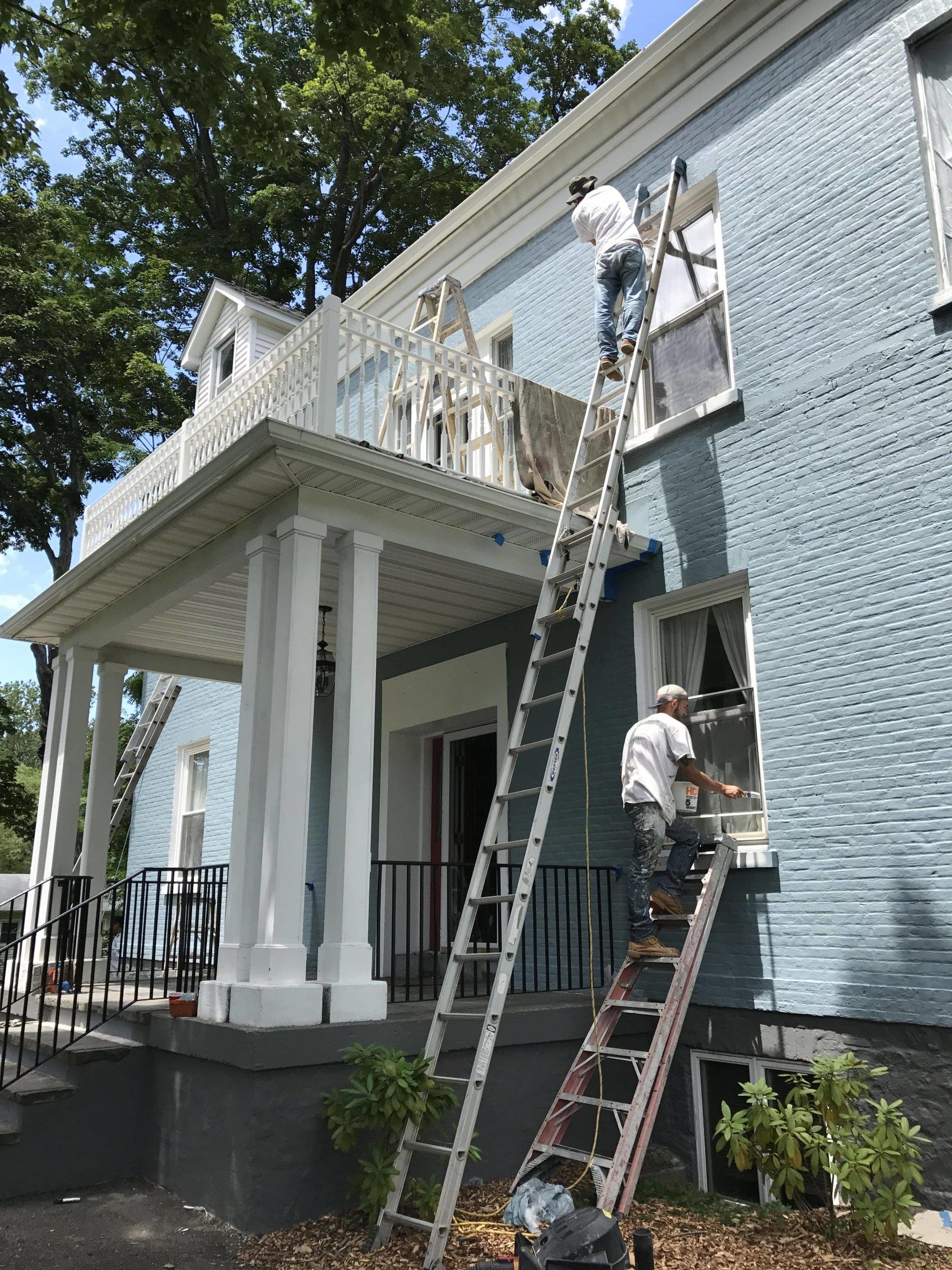 Painters painting brick house - Exterior House Painting in Wappingers Falls, NY
