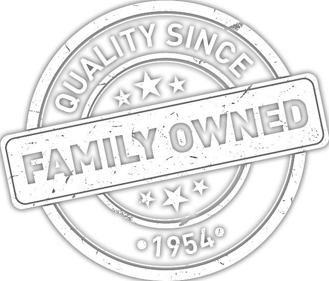 A black and white stamp that says `` quality since family owned ''.