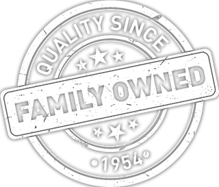 A black and white stamp that says `` quality since family owned ''.