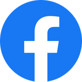 The facebook logo is a white f in a blue circle.