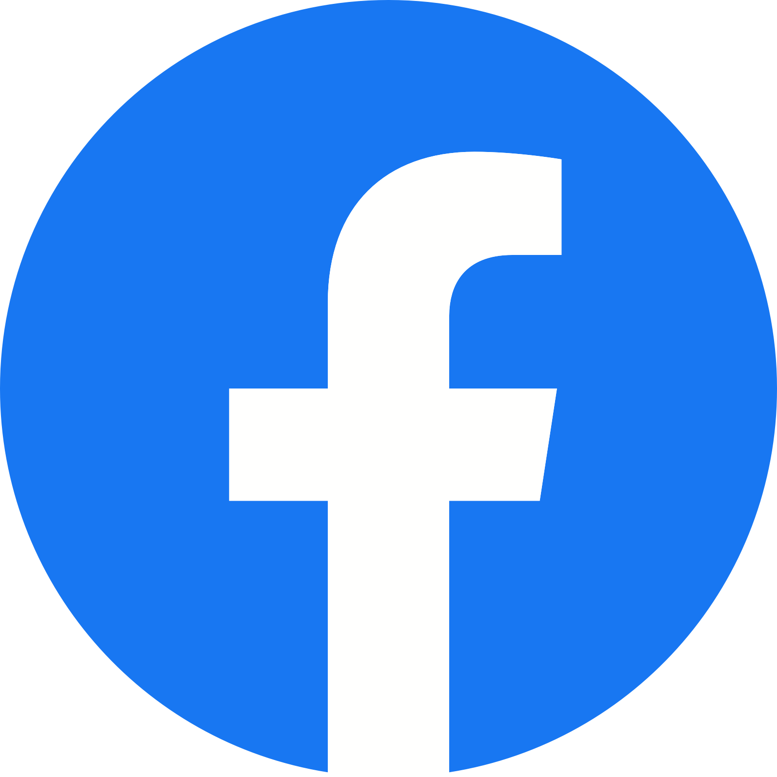 The facebook logo is a white f in a blue circle.