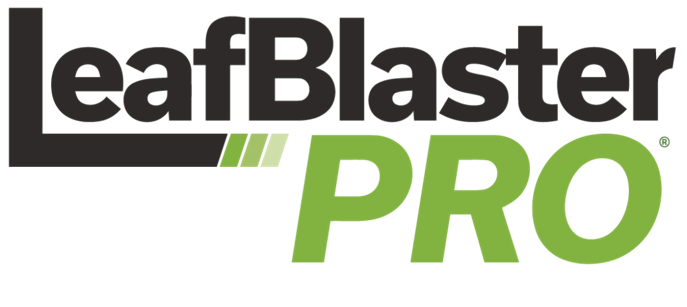 The logo for leaf blaster pro is green and black.