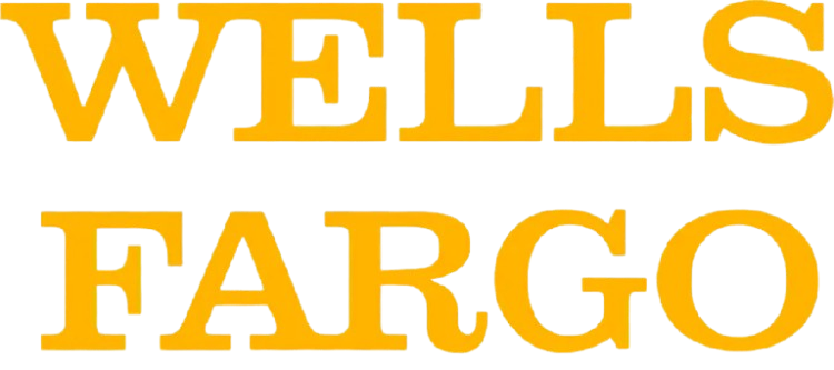 The wells fargo logo is yellow on a white background