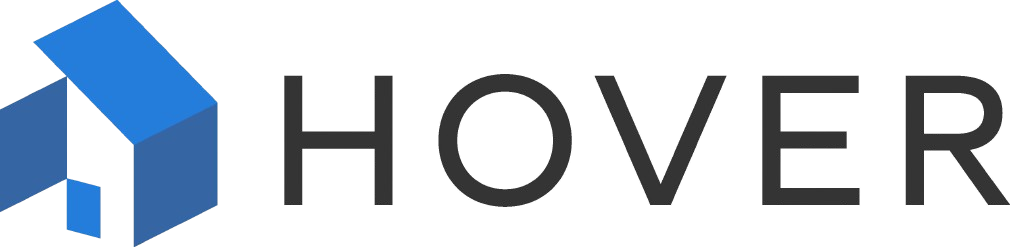 A blue and white logo for a company called hover.