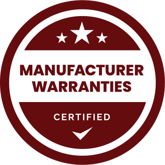 A red and white circle with the words manufacturer warranties certified on it.