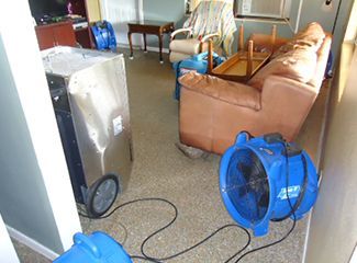 A living room with a couch , chairs , and a fan.