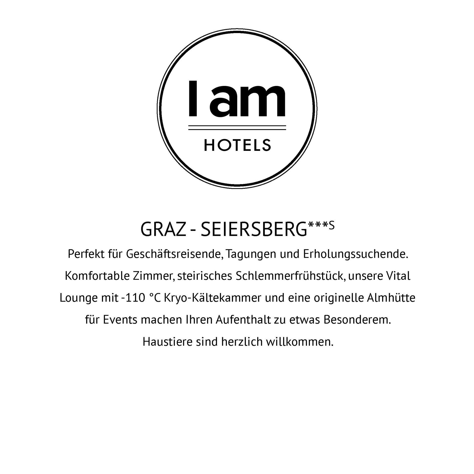 I AM HOTELS Graz-Seiersberg lädt Geschäftsreisende und Erholungssuchende ein; inkl. Vital Lounge mit Kryokammer und Almhütte