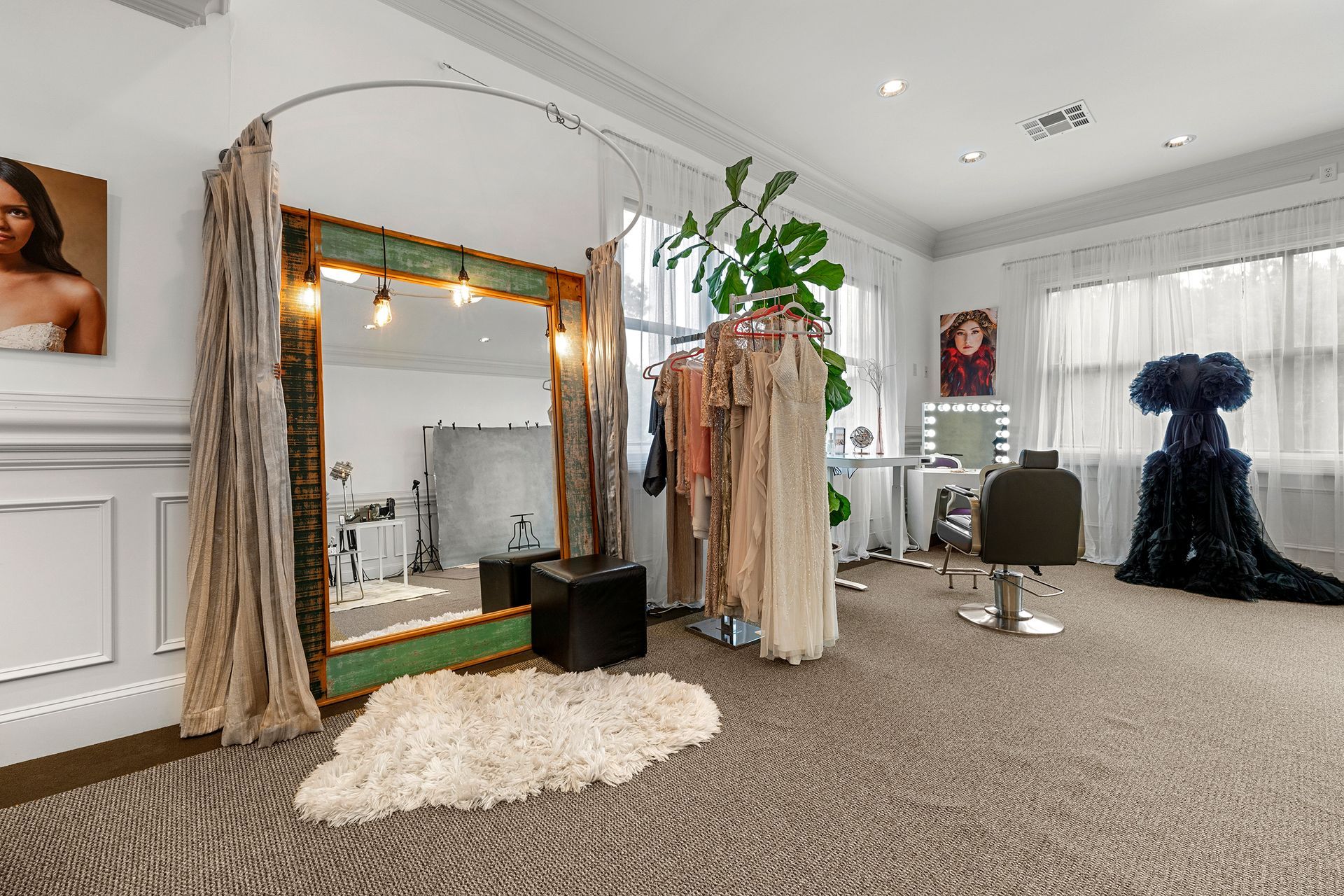 There is a large mirror in the middle of the room.