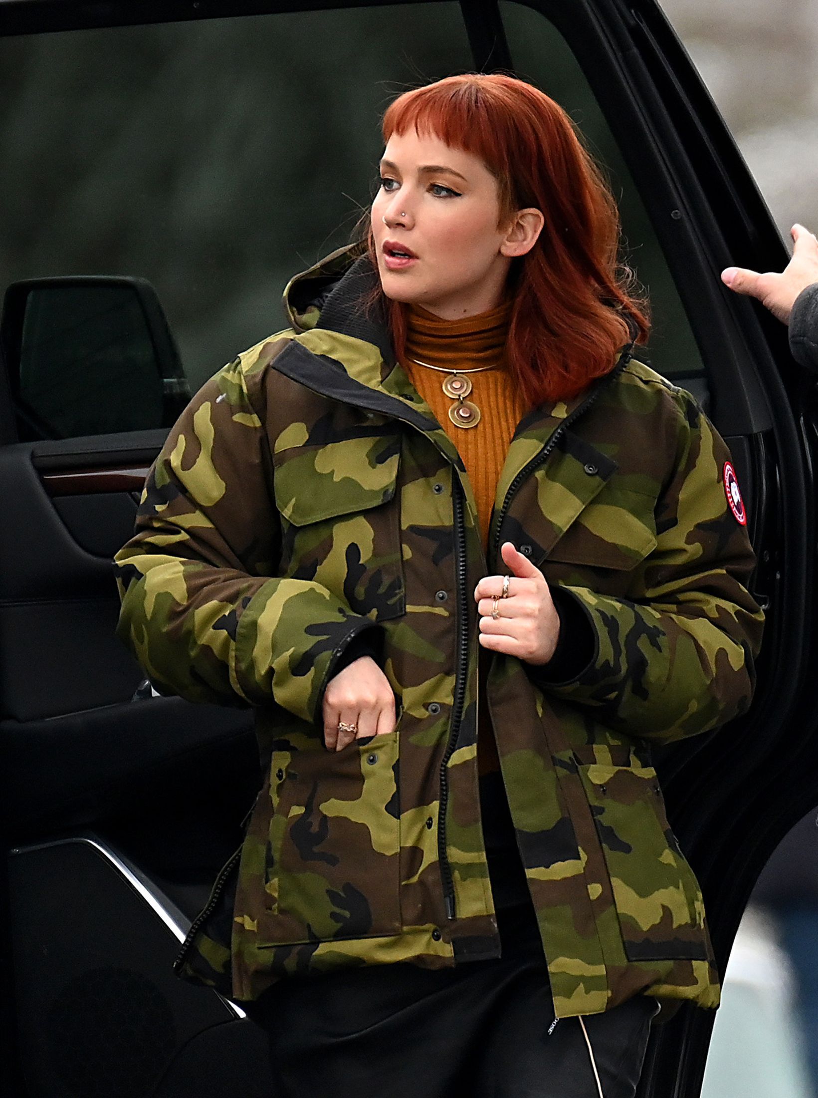Jennifer Lawrence arrives on the set of the Netflix comedy