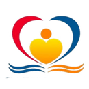 Heart-shaped logo with a person symbol inside; red and blue outer heart, yellow inner heart, orange head, with waves below.