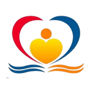 Heart-shaped logo with a person symbol inside; red and blue outer heart, yellow inner heart, orange head, with waves below.