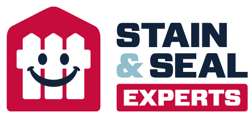 A logo for stain and seal experts with a smiling face