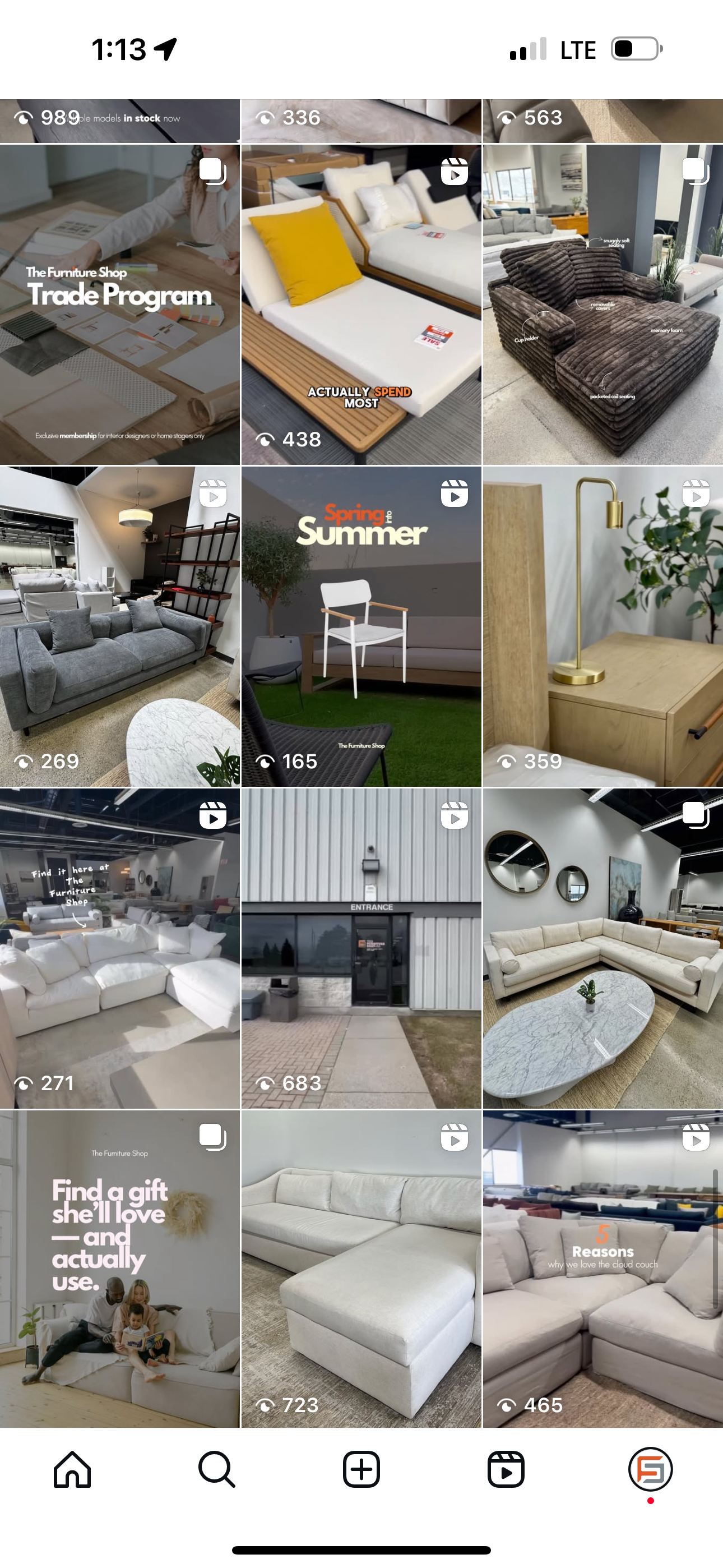 A collage of pictures of furniture on a cell phone.